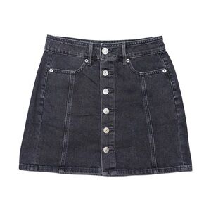 American Eagle Black Denim Mini Skirt Women’s 00 High Rise A-Line Button Front